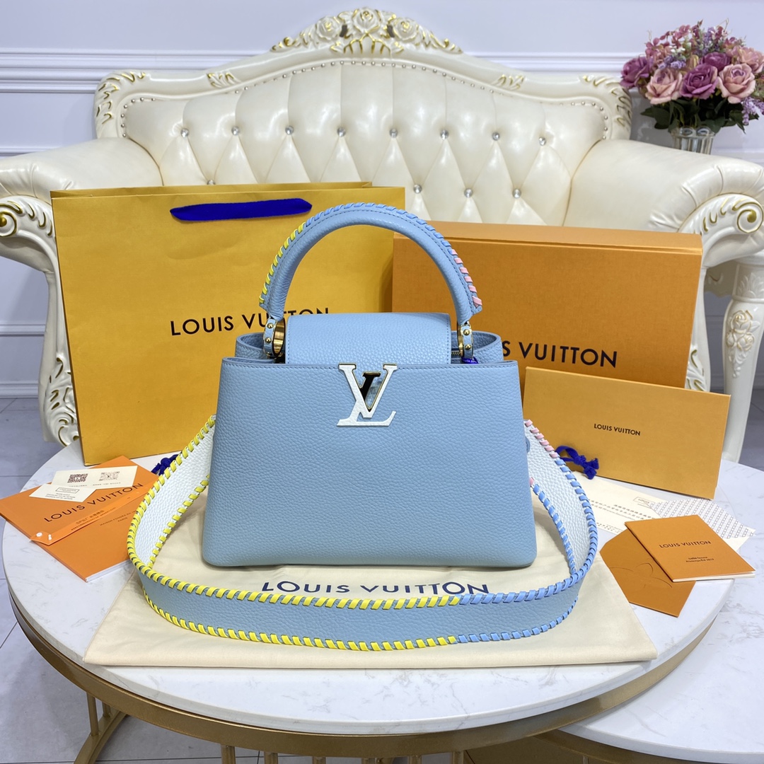 Louis Vuitton LV Capucines Bags Handbags Blue Light Weave Calfskin Cowhide M57672