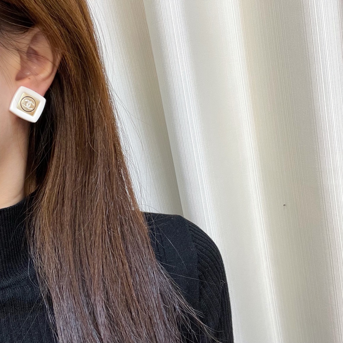 新款☑️CHANEL香奈儿双c方形耳钉耳环