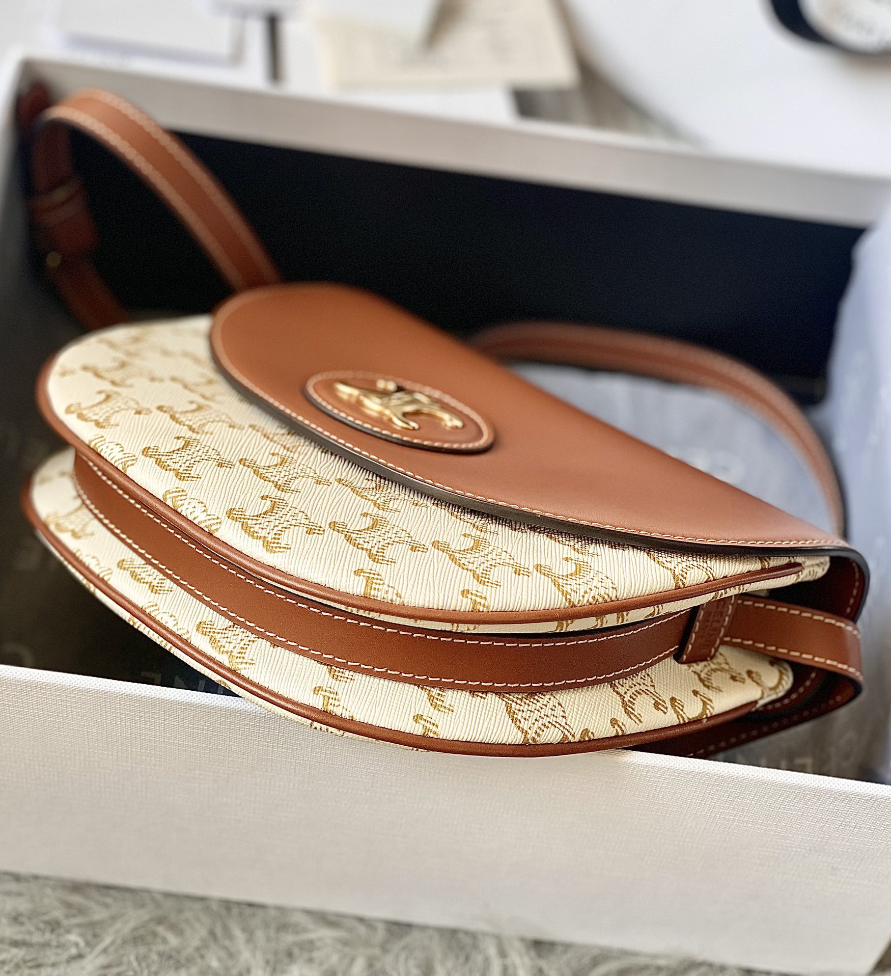 CELINE TRIOMPHE CANVAS 马鞍邮差包 199106白花