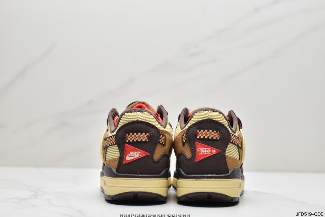 170 Travis Scott x Nike Air Max 1”Cactus Jack”休闲运动慢跑鞋“深棕麦黄米倒钩”DO9392-200
