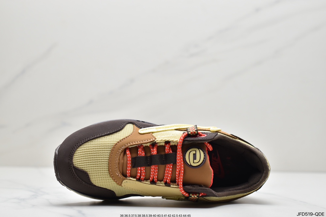 170 Travis Scott x Nike Air Max 1”Cactus Jack”休闲运动慢跑鞋“深棕麦黄米倒钩”DO9392-200