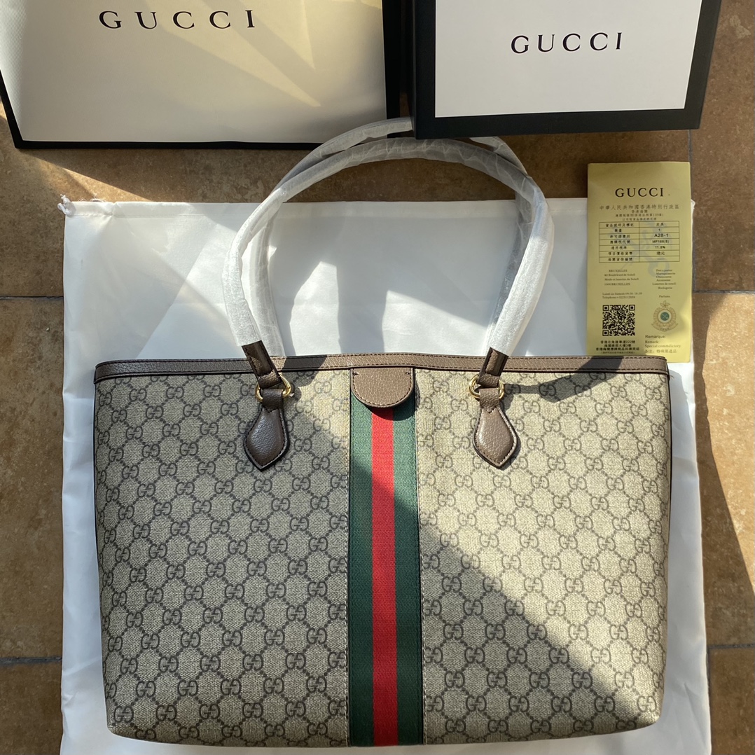 升级 古奇gucci 631685咖 GG ophidia系列购物袋托特包tote/字母包