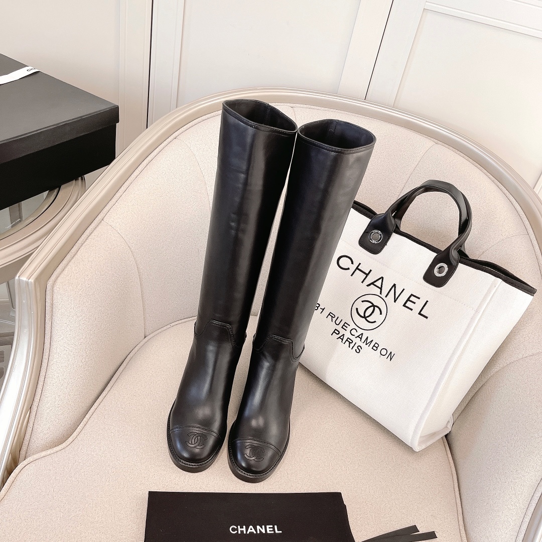 CHANEL 가을/겨울 여성 부츠 슬립온 스트레이트 부츠 라이더 부츠 이탈리아산 천연가죽 아웃솔
