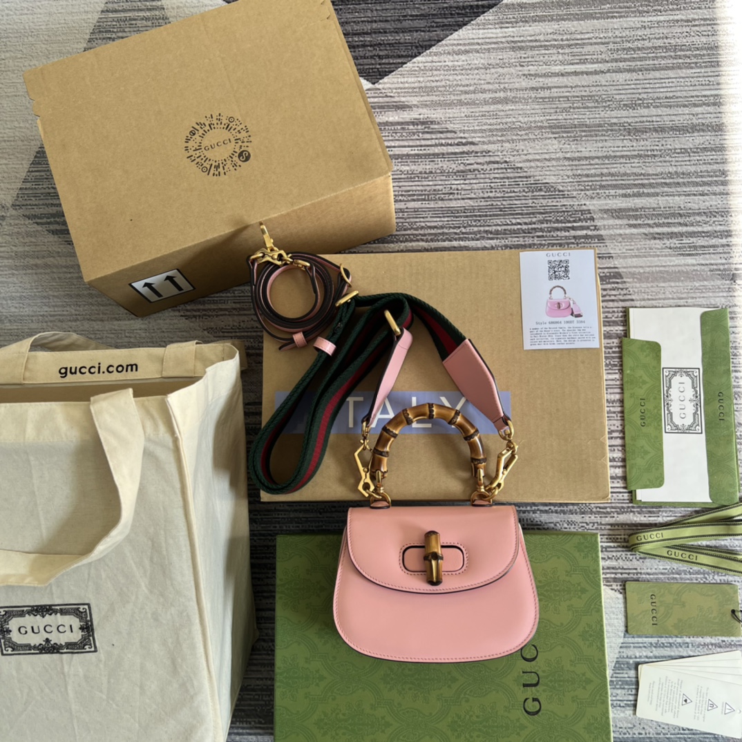 GUCCI Bamboo Mini Handbag Leather Web Strap