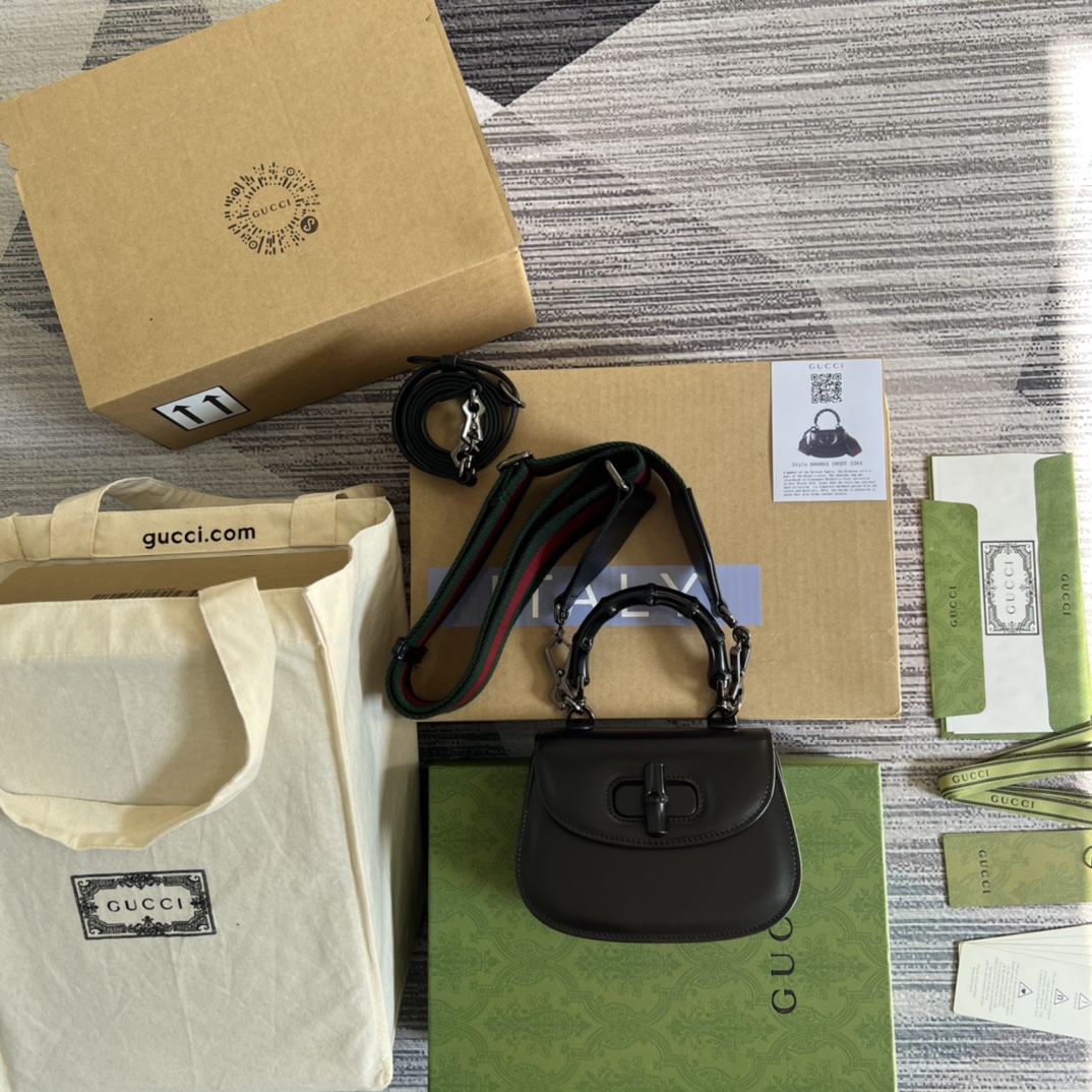 Bamboo Mini Handbag Black Leather Interchangeable Strap