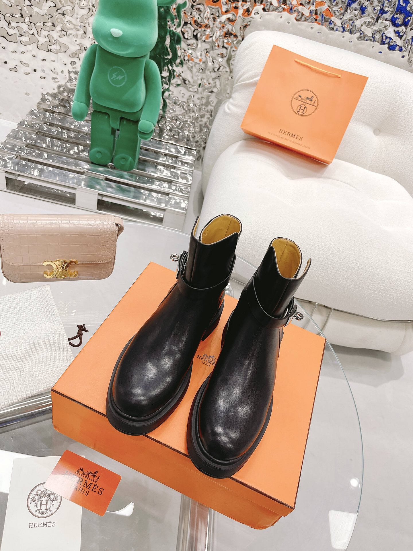 Wholesale 2023 Replica
 Hermes Short Boots Black Brown Calfskin Cowhide