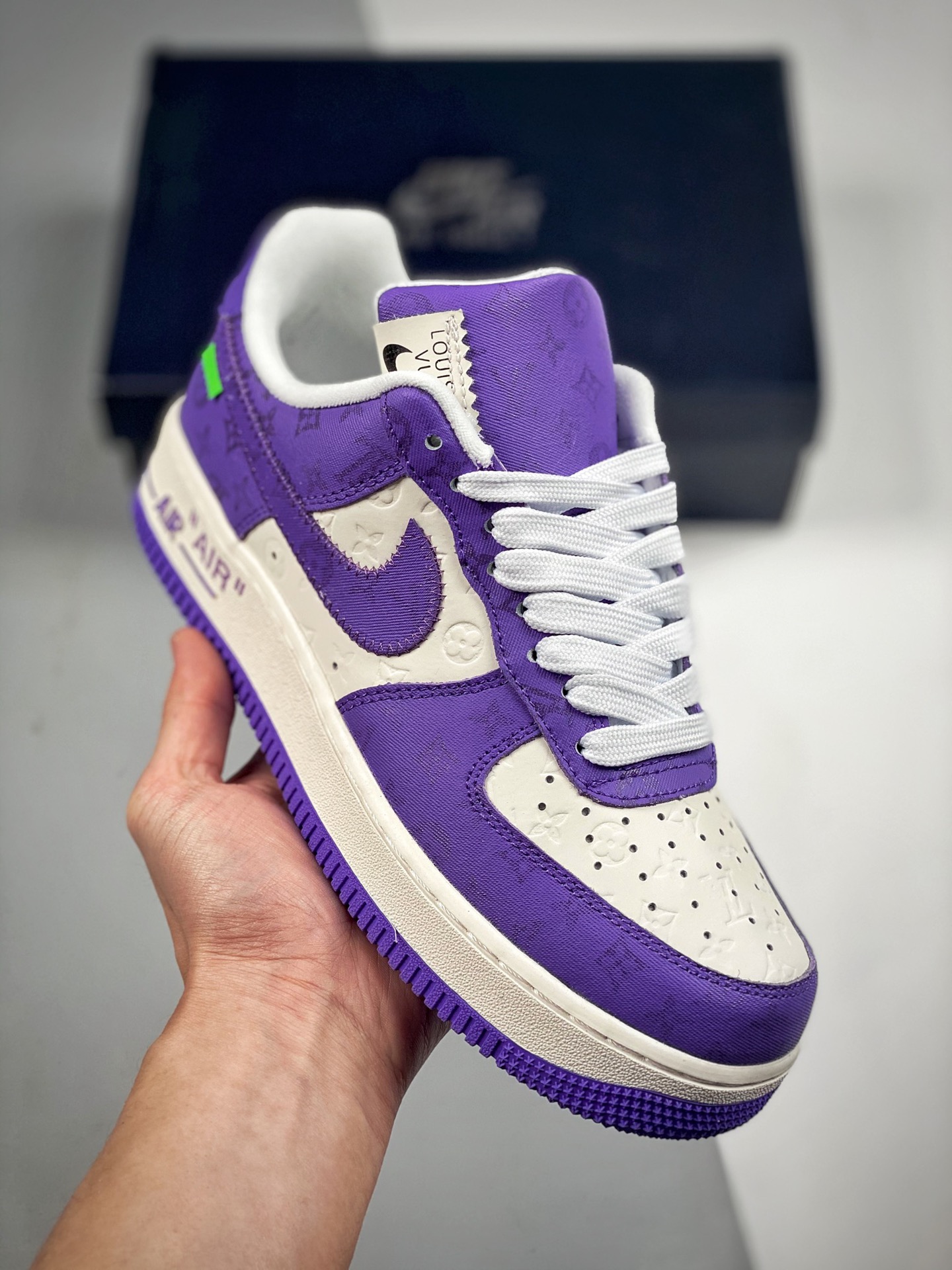 LV x Nike Air Force 1 Low Louis Vuitton collaboration original last original cardboard authentic Air Force shape focuse…