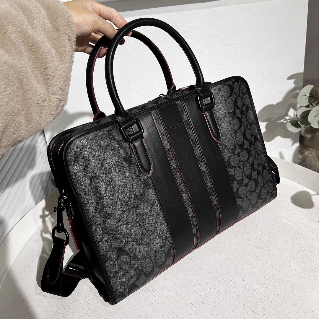 Coach F23212最新款 好品质 PVC配皮男士休闲商务公文包 品质、任意对比