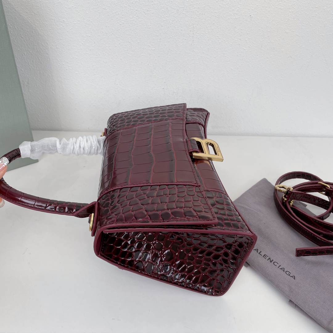 巴黎世家BalenciagaHourglass沙漏包S号2️3️cm高级时尚的酒红色鳄鱼纹进口原单小牛皮