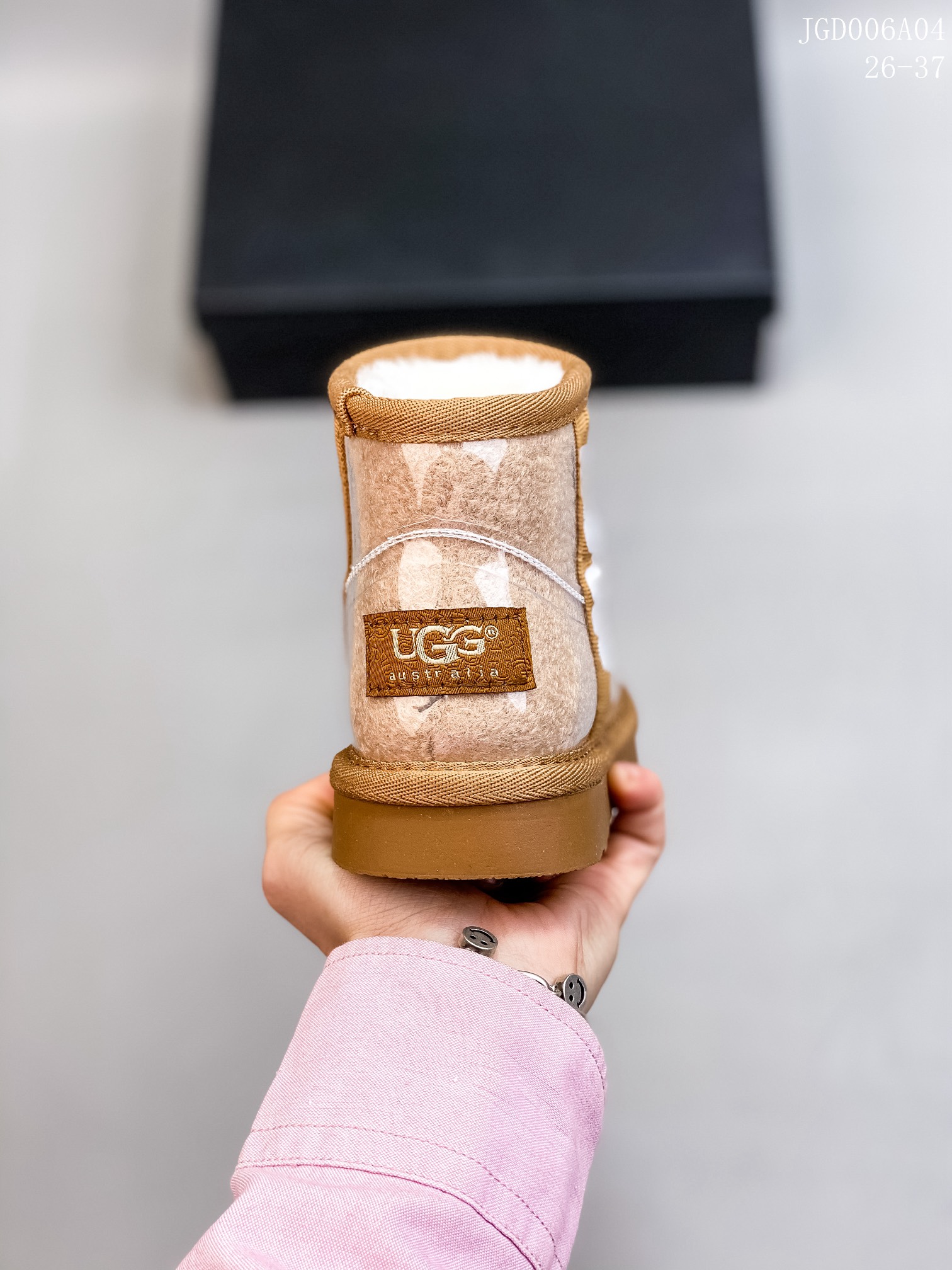 图片[4]-🍒UGG 2021爆版周冬雨同款果冻鞋明星同款秋冬新款加绒潮流棉鞋糖果透明儿童雪地靴短筒防水防滑保暖厚底一脚蹬童鞋亲了鞋 🍎材料：进口莱卡面+织带+内里羊羔毛+内里混纺羊毛+橡胶防滑底 颜色：米色，奶茶色，粉色，黑色，豹纹色 号码：26-37码-选品中心