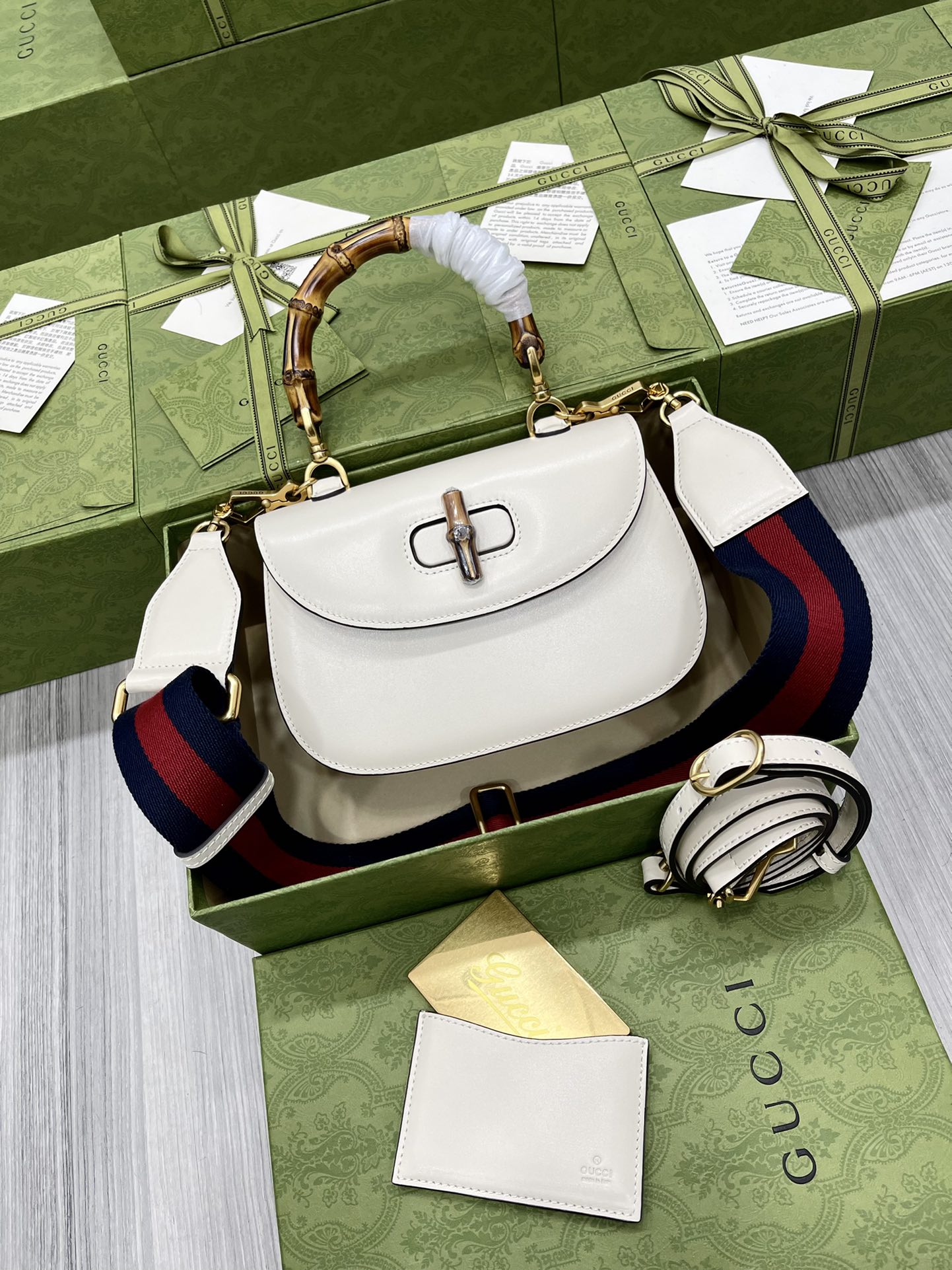 GUCCI Bamboo Handle Leather Web Strap Handbag