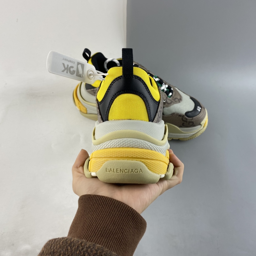 P480  Gucci x Balenciaga Triple S Clear Sole Sneaker”The Hacker Project”巴黎世家时装复古厚底增高百搭休闲运动姥爷球鞋“GG乌木棕绿黄黑”681067 UMO20 9766