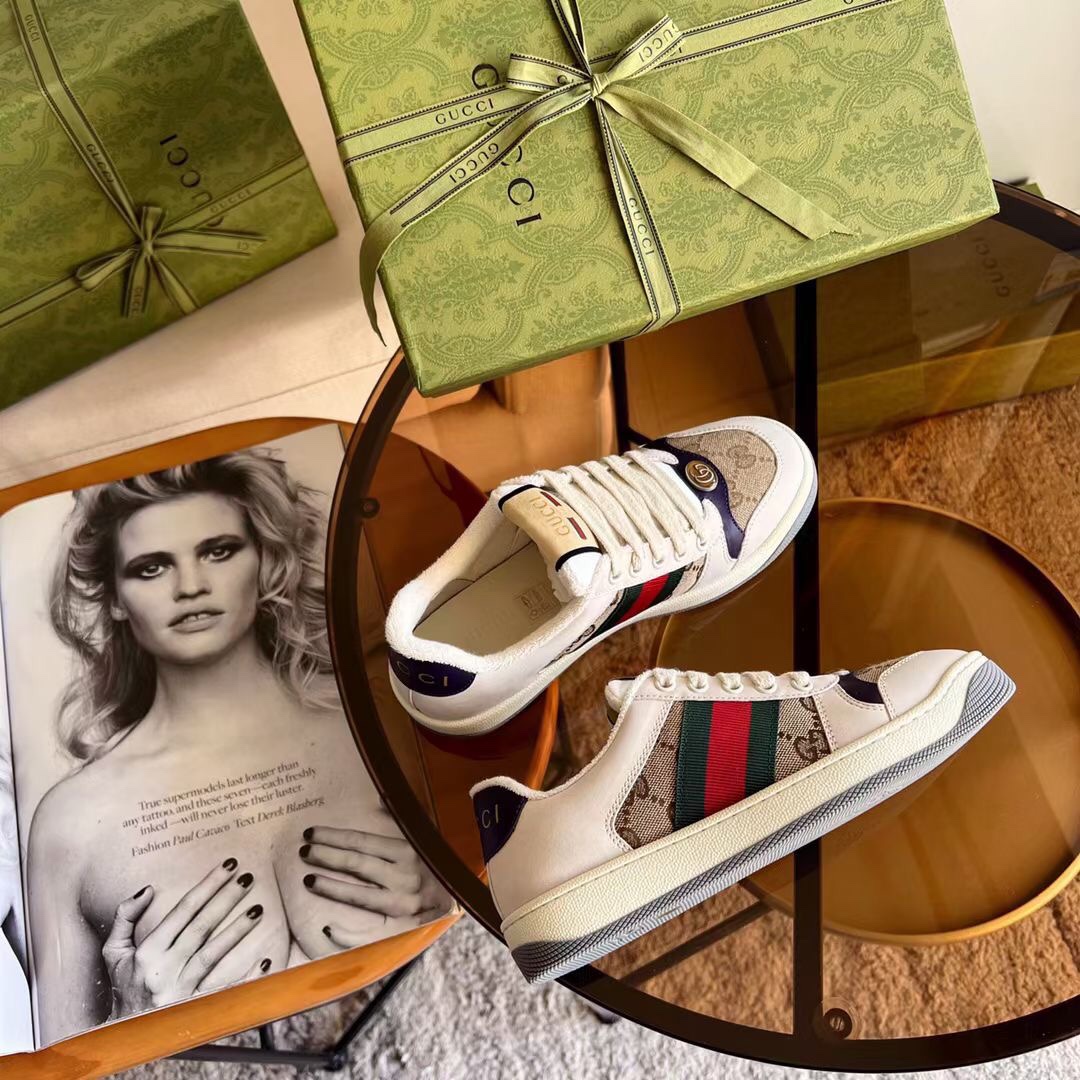 ex fábrica Gucci. zapatos sucios tela púrpura y albaricoque doble G cincha roja y verde ribete de de