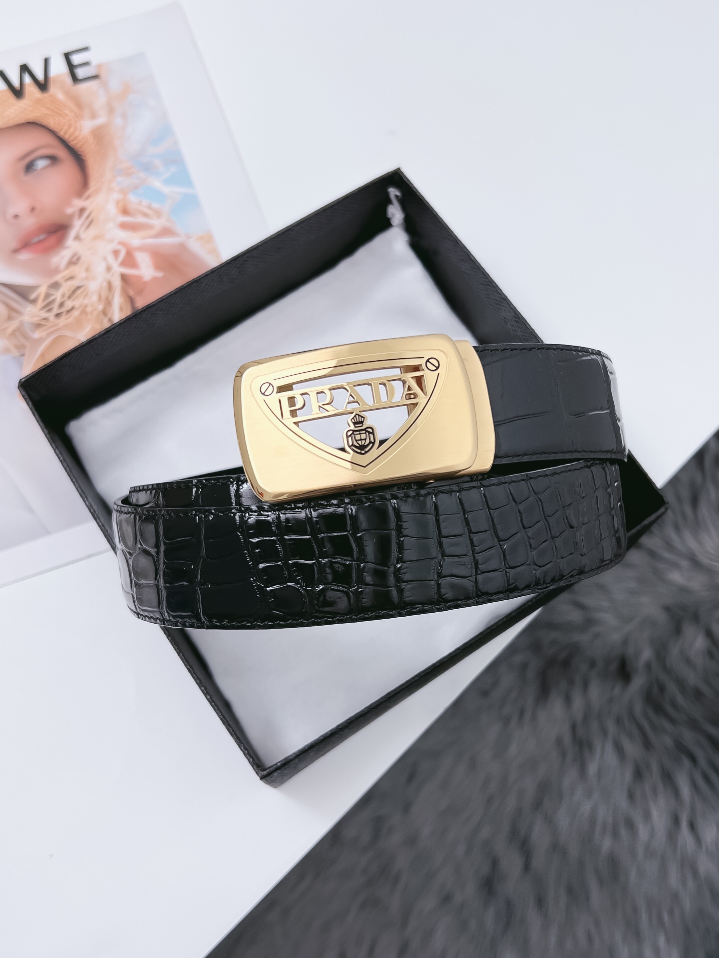 [Prada Belts]Prada stainless steel automatic buckle belt width 3.5CM Quality s
