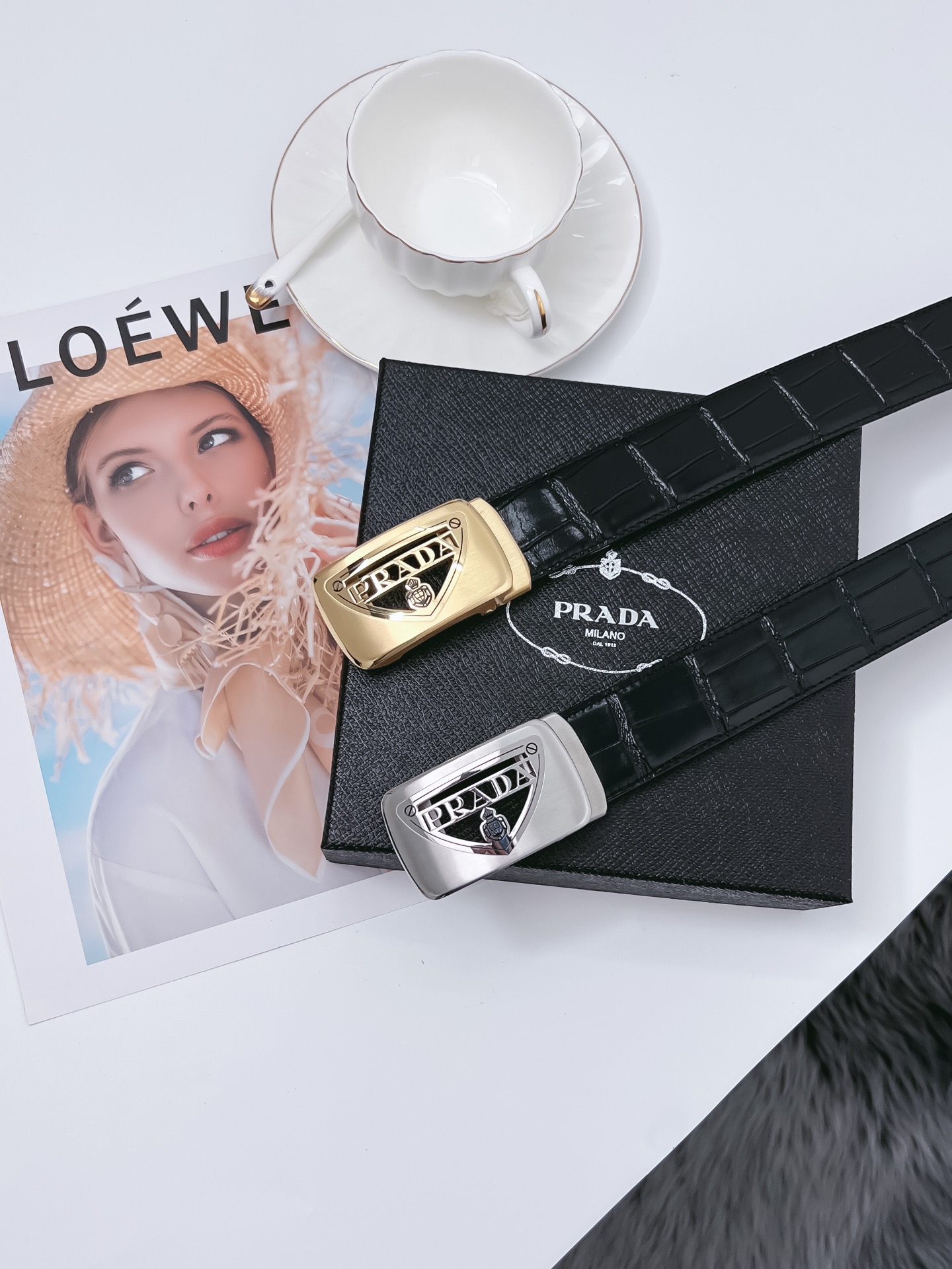 [Prada Belts]Prada stainless steel automatic buckle belt width 3.5CM Quality s