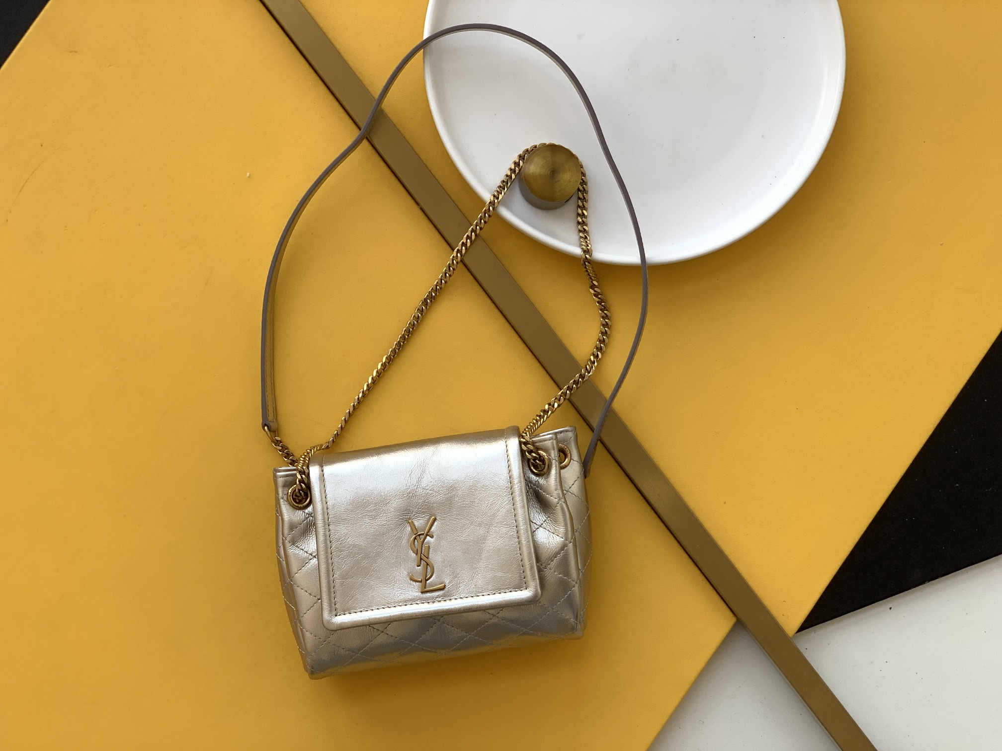 YSL Mini Nolita Lambskin Diamond-Quilted Flap Chain Bag