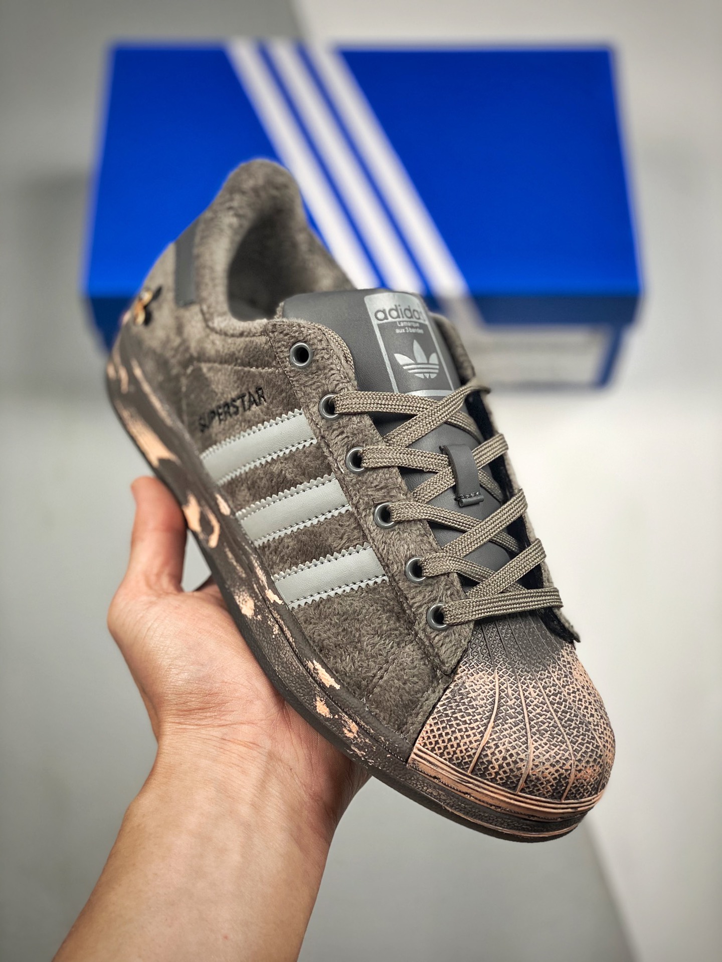 AD Originals SUPERSTAR W con puntera de concha gris y rosa, foto real de nivel de empresa original, confeccio…