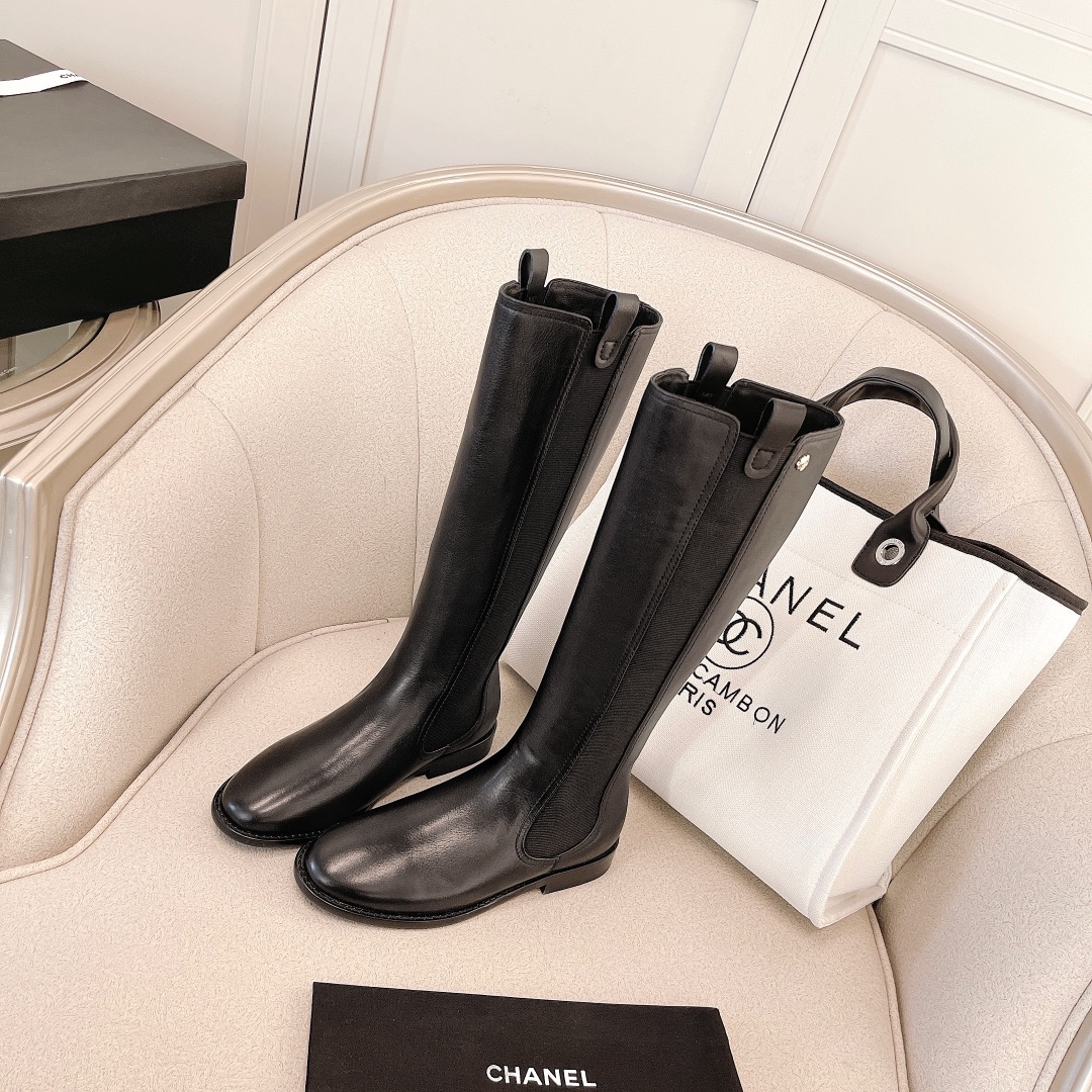 CHANEL 가을/겨울 여성 부츠 슬립온 스트레이트 부츠 라이더 부츠 이탈리아산 천연가죽 아웃솔