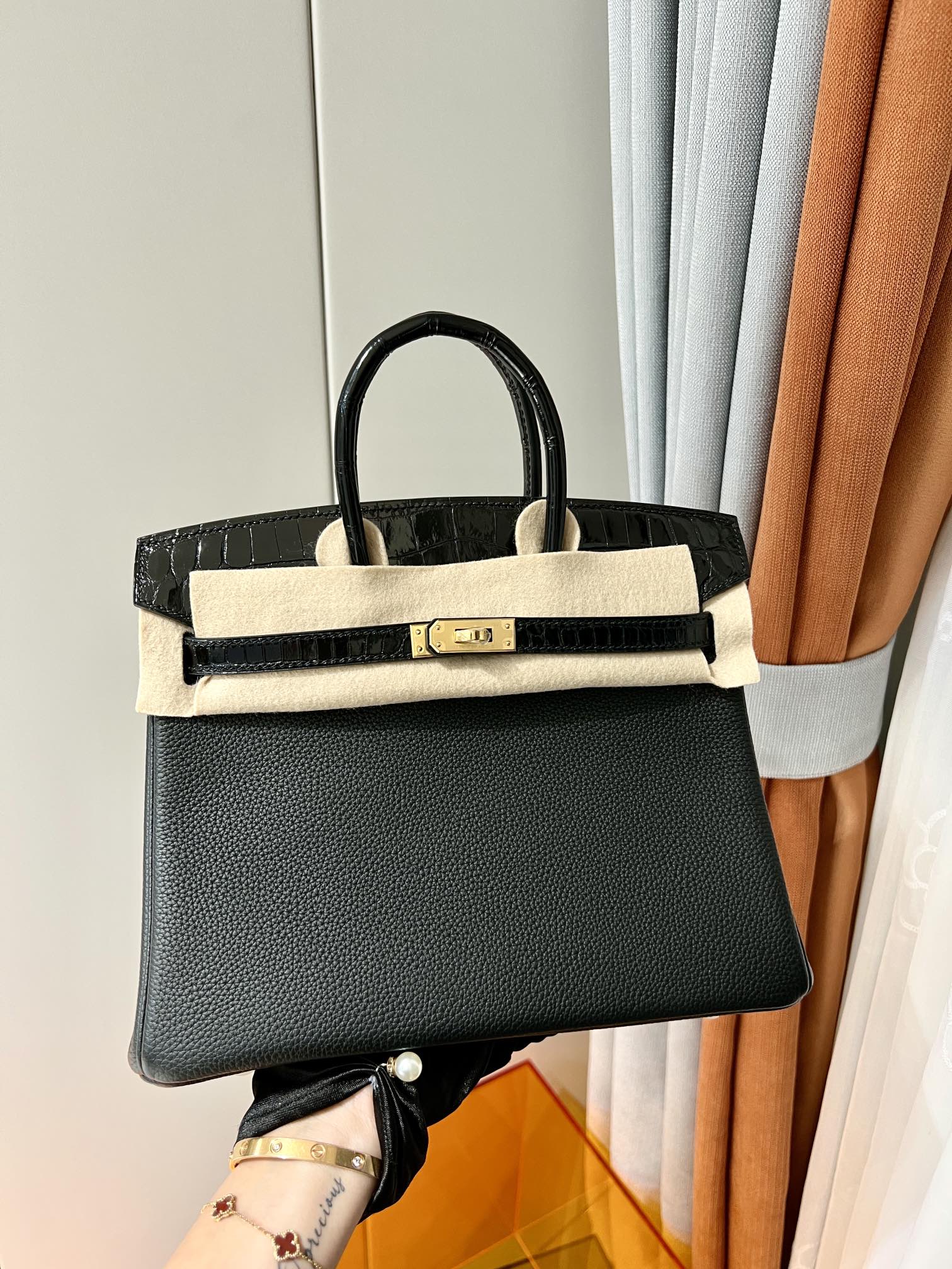 Hermes Birkin Borse Borsette Nero Oro Platino Hardware oro