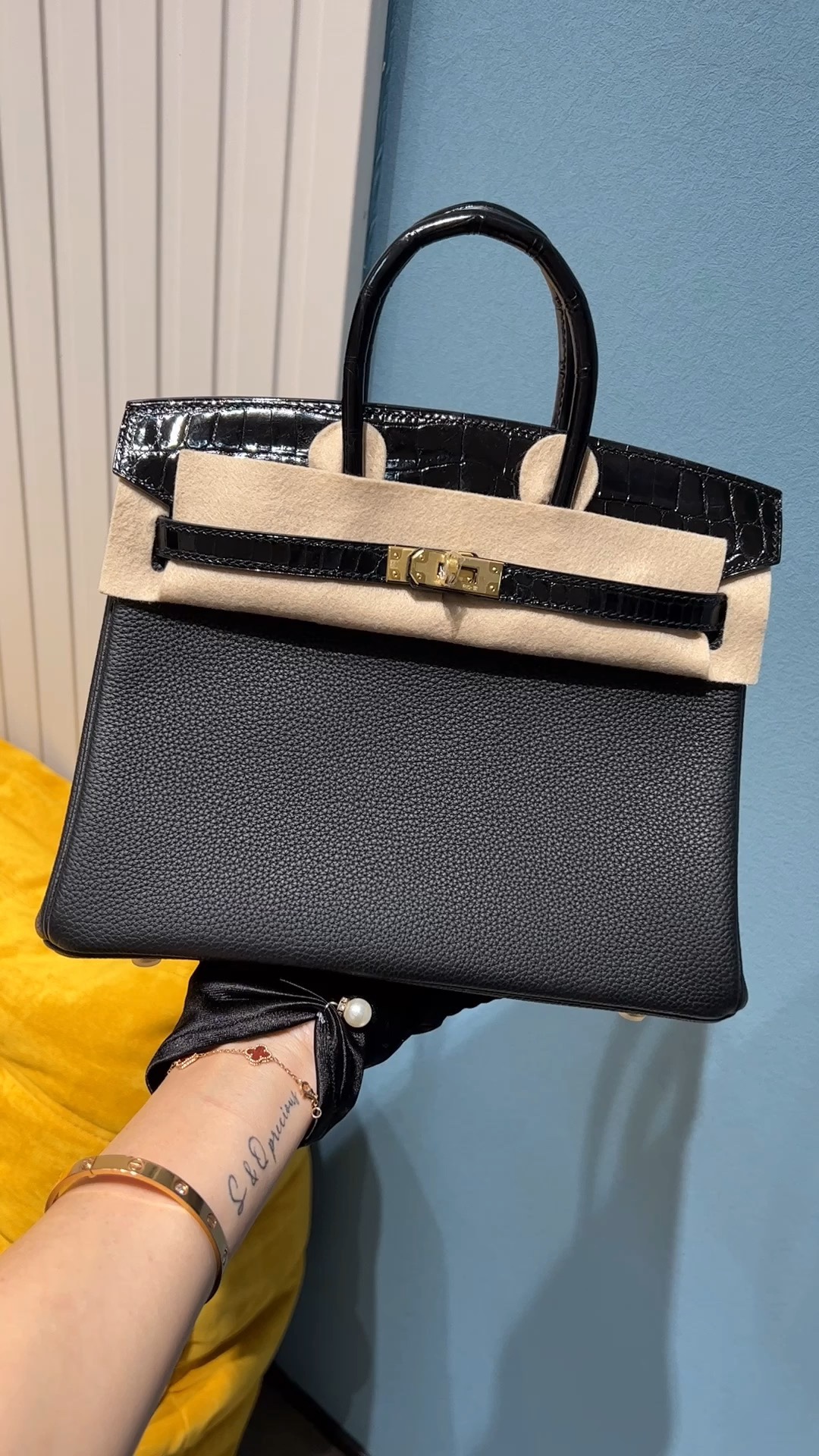 Hermes Birkin Borse Borsette Nero Oro Platino Hardware oro