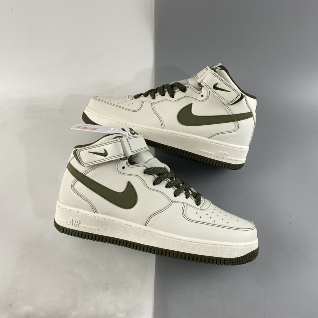 P260  NIKE Air Force 1’07 Mid 米白军绿 满天星 空军一号中帮休闲板鞋 RD6698-123