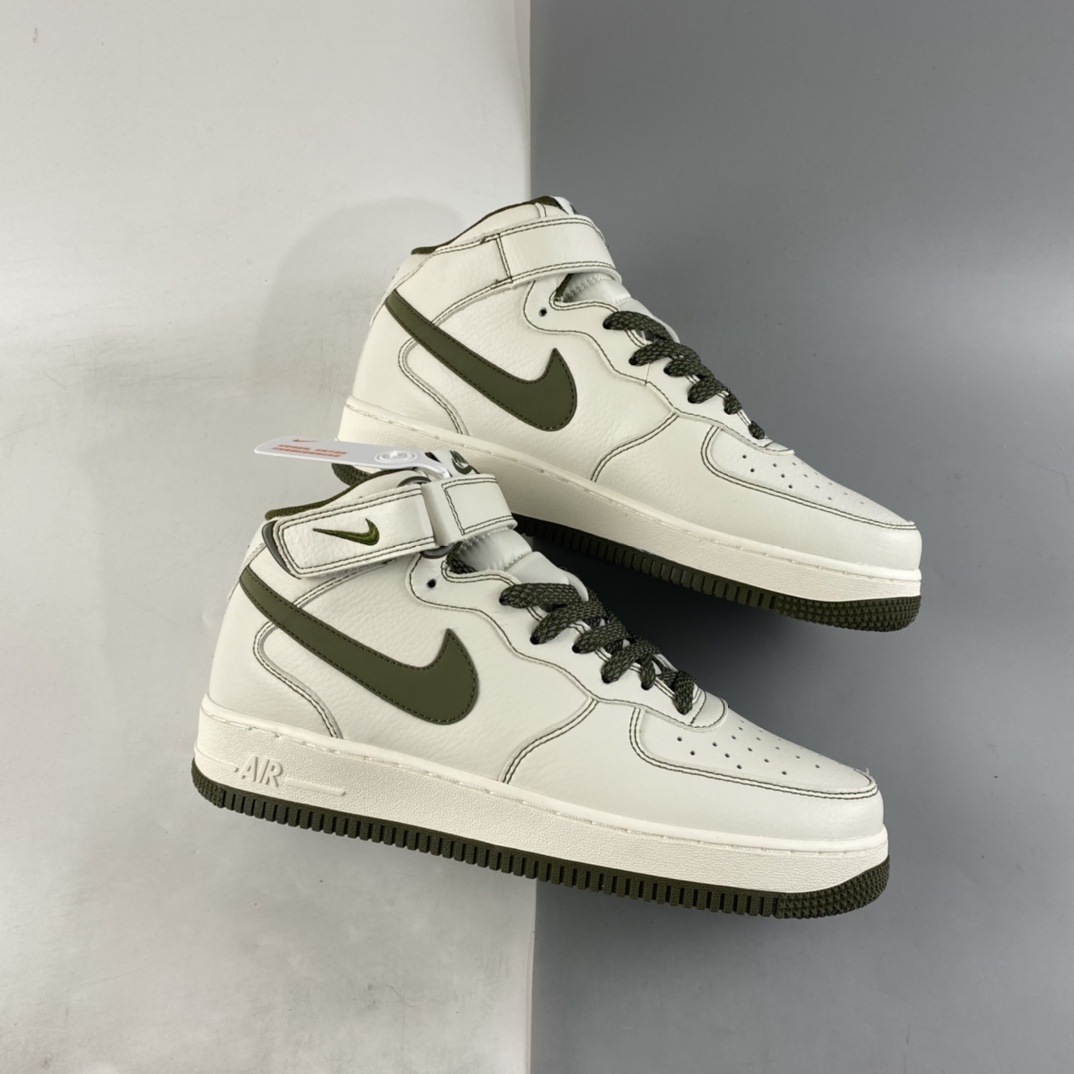 P260  NIKE Air Force 1’07 Mid 米白军绿 满天星 空军一号中帮休闲板鞋 RD6698-123