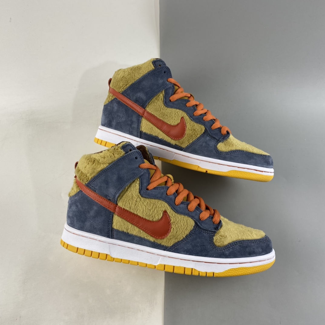 P260 NIKE SB Dunk High Premium”Papa Bears”扣篮系列高帮休闲运动滑板板鞋“海军蓝棕黄熊爸爸”313171-781