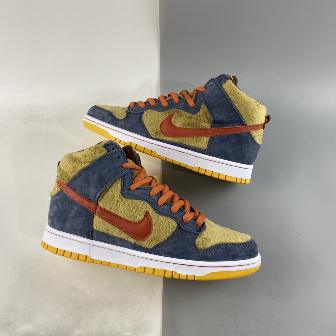 P260 NIKE SB Dunk High Premium”Papa Bears”扣篮系列高帮休闲运动滑板板鞋“海军蓝棕黄熊爸爸”313171-781