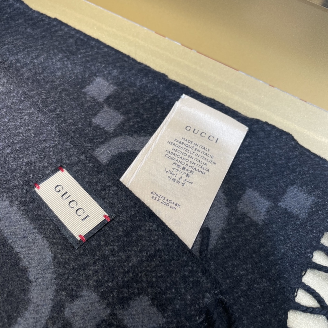 Gucci Jacquard Cashmere Scarf, 200x45cm, Gray/Black - Iconic Luxury 8 i1638852832 2980 6