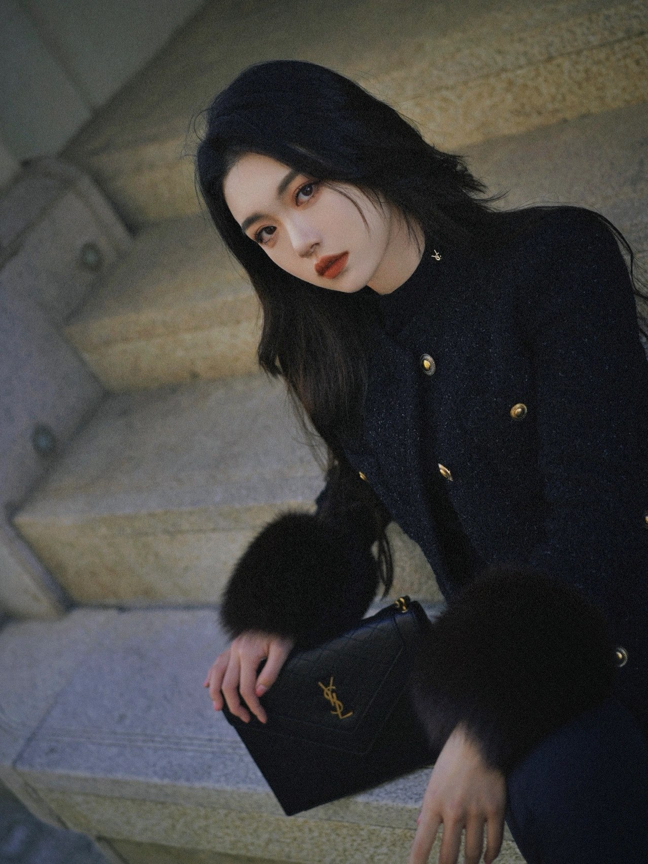 Saint laurent Ysl Gaby绗缝纹路信封斜挎包 668863黑色