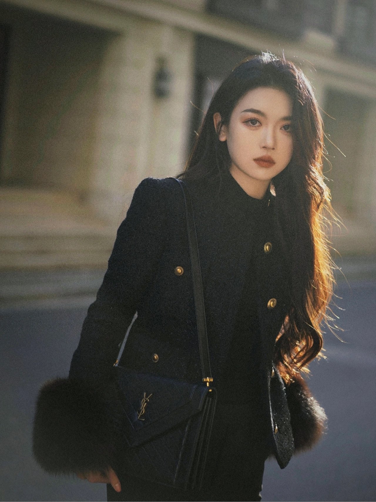 Saint laurent Ysl Gaby绗缝纹路信封斜挎包 668863黑色