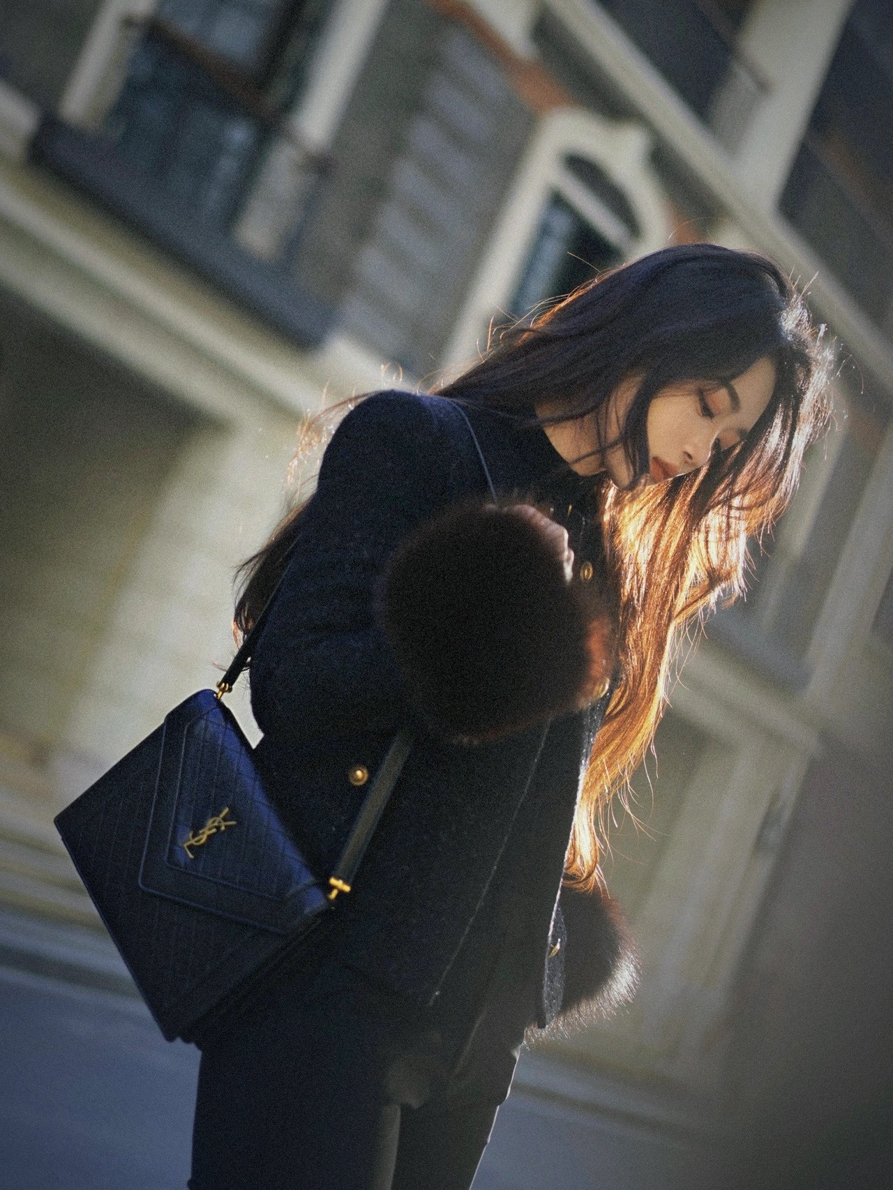 Saint laurent Ysl Gaby绗缝纹路信封斜挎包 668863黑色