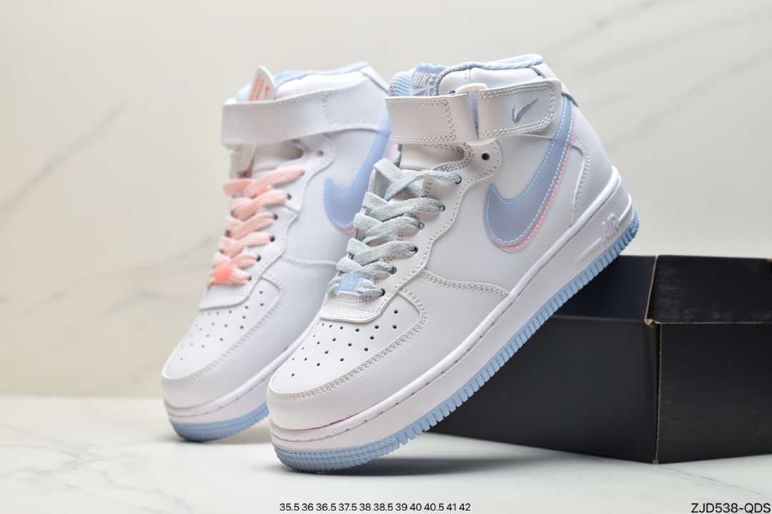 240 耐克Air Force 1 mid White pink blue 双勾蓝粉空军一号中帮 CW1574-100
