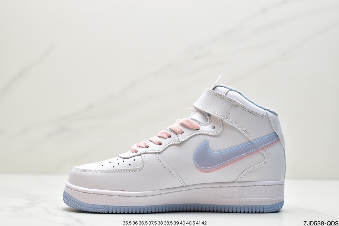 240 耐克Air Force 1 mid White pink blue 双勾蓝粉空军一号中帮 CW1574-100