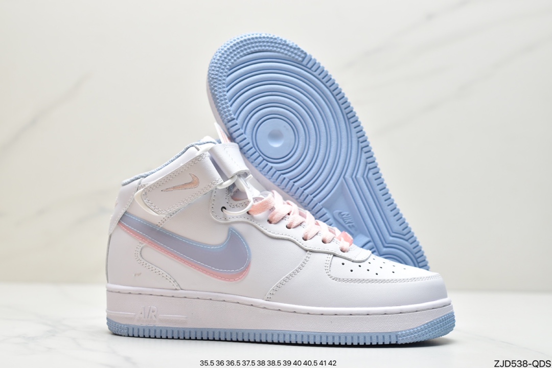 240 耐克Air Force 1 mid White pink blue 双勾蓝粉空军一号中帮 CW1574-100