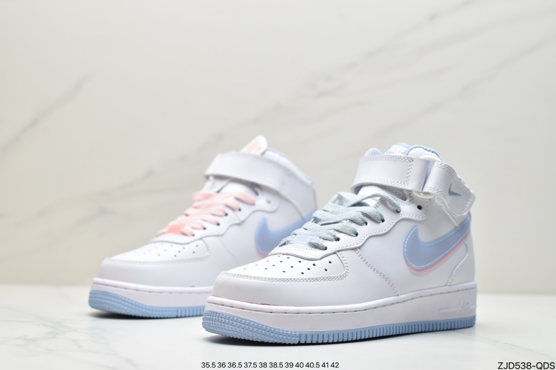 240 耐克Air Force 1 mid White pink blue 双勾蓝粉空军一号中帮 CW1574-100