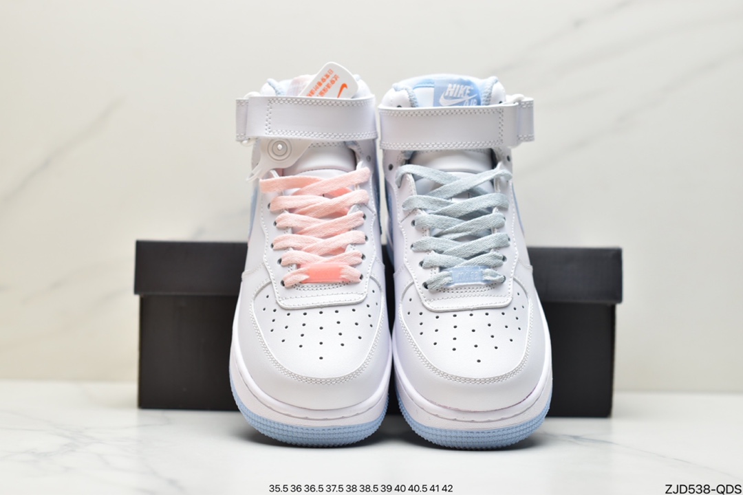 240 耐克Air Force 1 mid White pink blue 双勾蓝粉空军一号中帮 CW1574-100