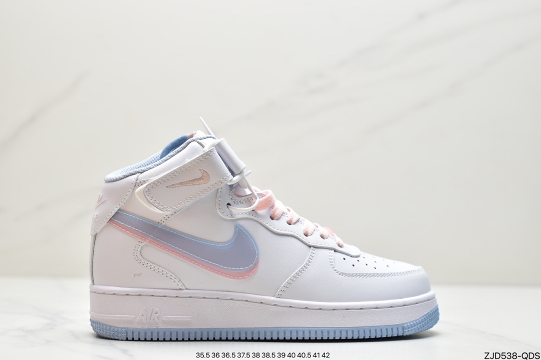 240 耐克Air Force 1 mid White pink blue 双勾蓝粉空军一号中帮 CW1574-100