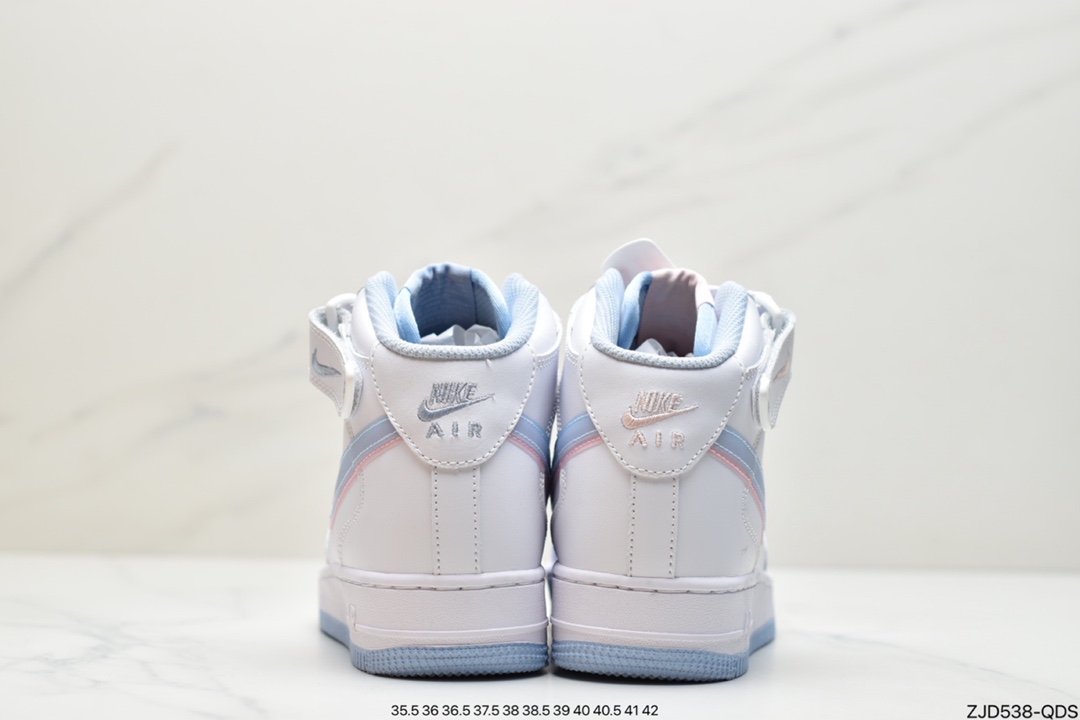 240 耐克Air Force 1 mid White pink blue 双勾蓝粉空军一号中帮 CW1574-100