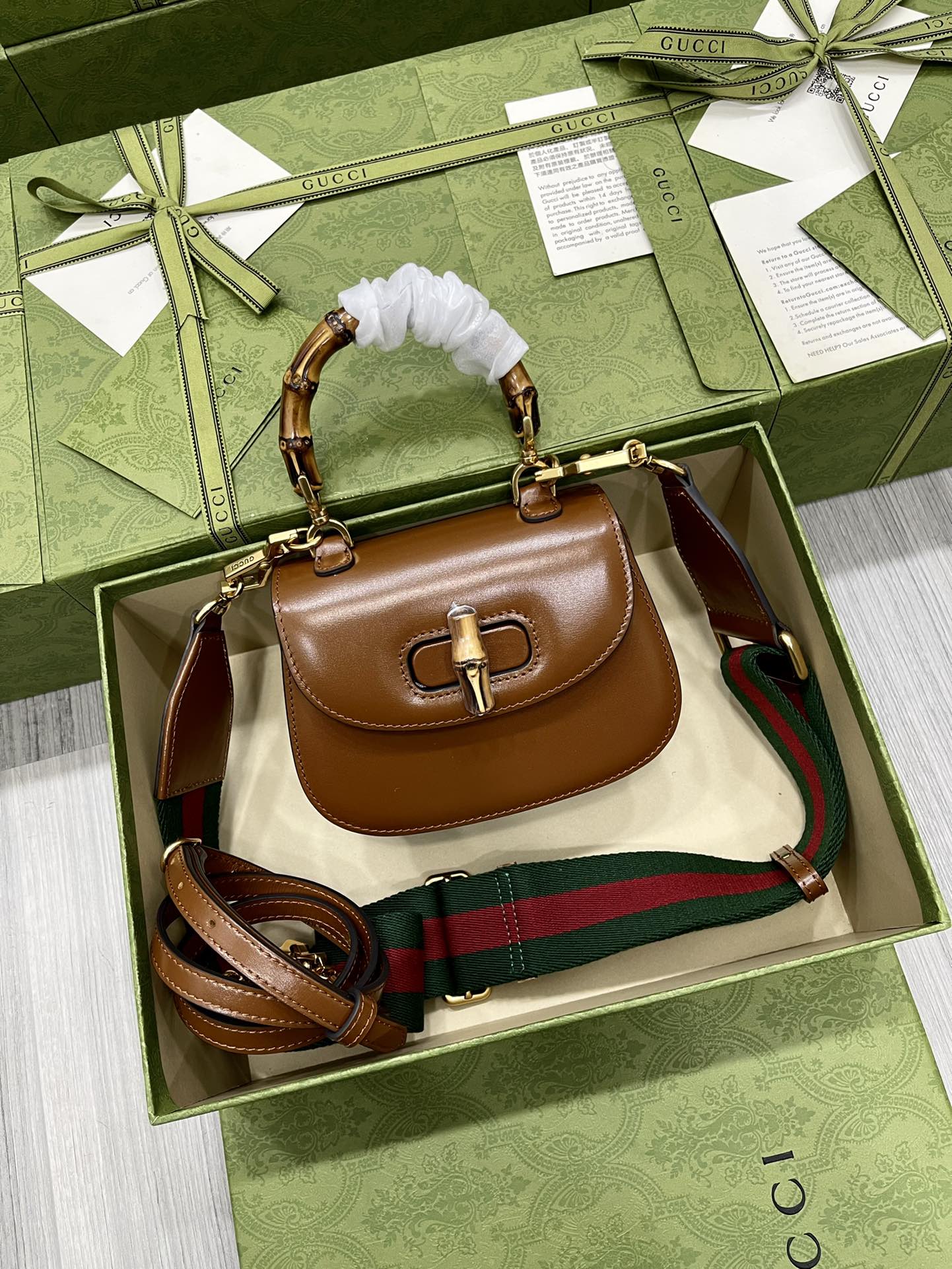 GUCCI Bamboo Mini Handbag Black Leather Interchangeable Shoulder Strap