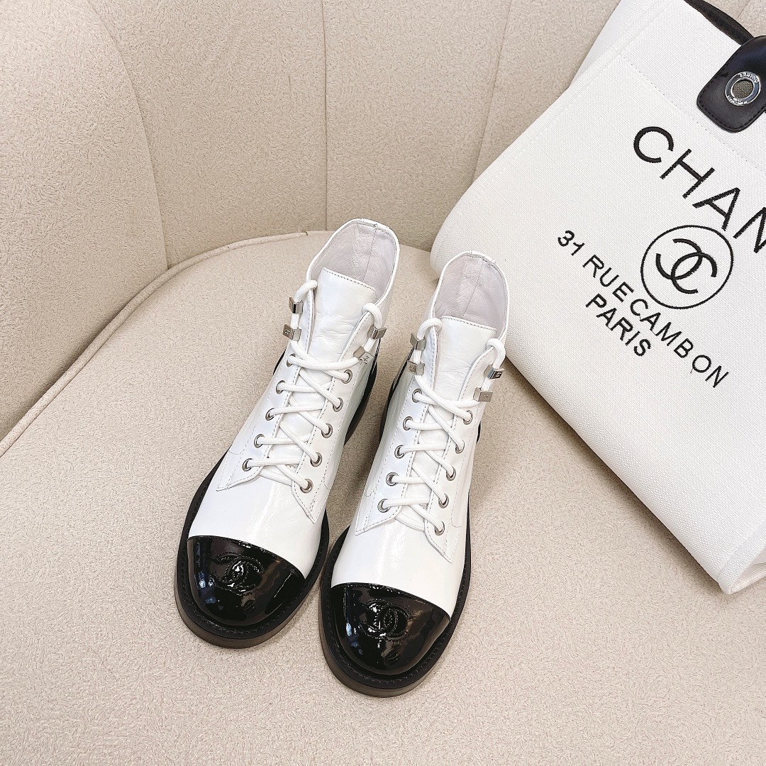 CHANEL Bottines femme automne-hiver, sans lacets, bottes droites, bottes cavalières, semelle extérieure en cuir véritable d'Italie