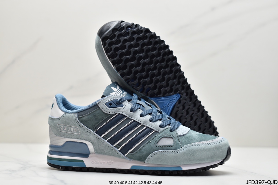 170 阿迪达斯Adidas三叶草 Originals ZX750系列经典低帮复古休闲百搭运动慢跑鞋“麂皮元祖灰海军蓝”D65229