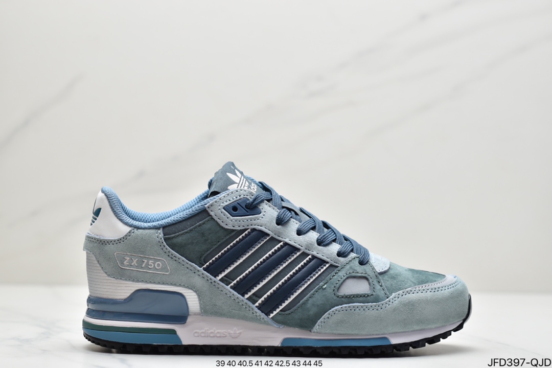 170 阿迪达斯Adidas三叶草 Originals ZX750系列经典低帮复古休闲百搭运动慢跑鞋“麂皮元祖灰海军蓝”D65229