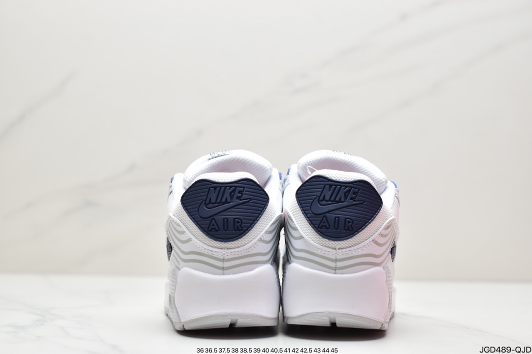 180 Nike Air Max 90”Euro Tour”复古气垫百搭休闲运动慢跑鞋“白深蓝红灰斑马纹”CW7574-100