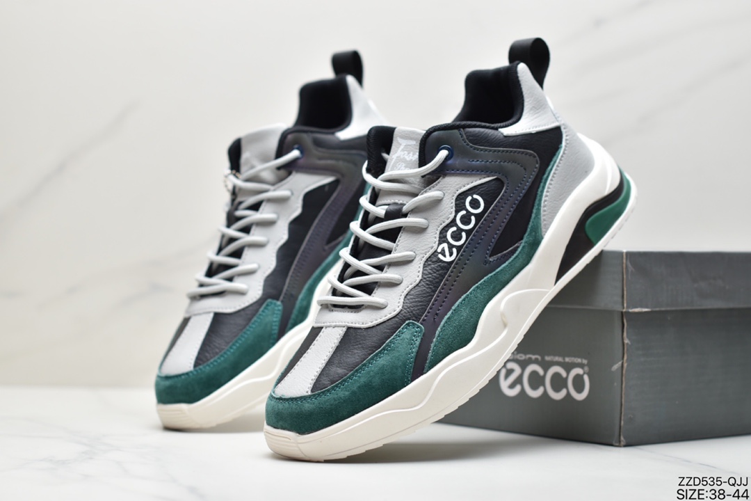 250 ECCO爱步Men’s  Classic Lisbon Lace Faouzia 凡席亚系列复古老爹风系带百搭休闲运动板鞋“白碳灰”CYG18952