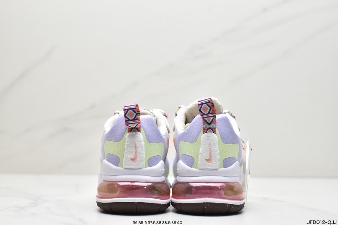 170 Nike Air Max 270 React SE”Beige Orange Purple”270瑞亚赛车运动慢跑鞋“米白浅紫橘淡绿加绒”DC3276-101
