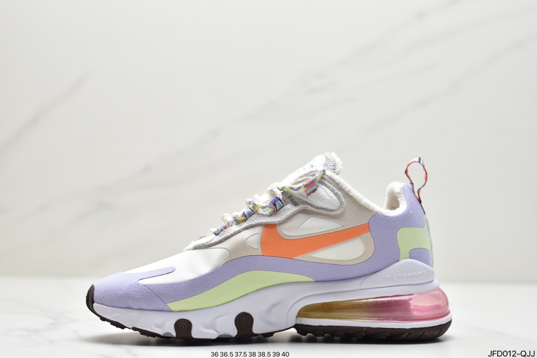 170 Nike Air Max 270 React SE”Beige Orange Purple”270瑞亚赛车运动慢跑鞋“米白浅紫橘淡绿加绒”DC3276-101