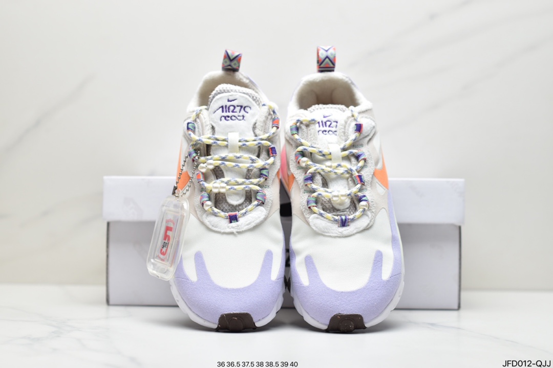 170 Nike Air Max 270 React SE”Beige Orange Purple”270瑞亚赛车运动慢跑鞋“米白浅紫橘淡绿加绒”DC3276-101