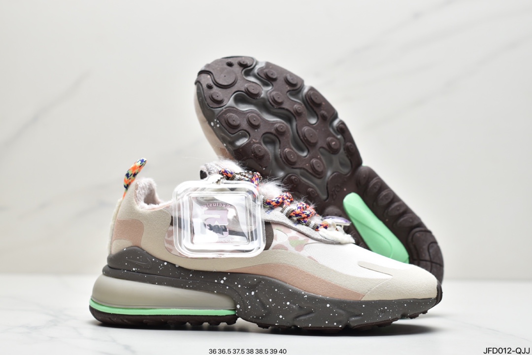 170 耐克Nike Air Max 270 React SE”Beige Orange Purple”270瑞亚赛车系列后半掌气垫百搭运动慢跑鞋“米白浅紫橘淡绿加绒”DC3276-101