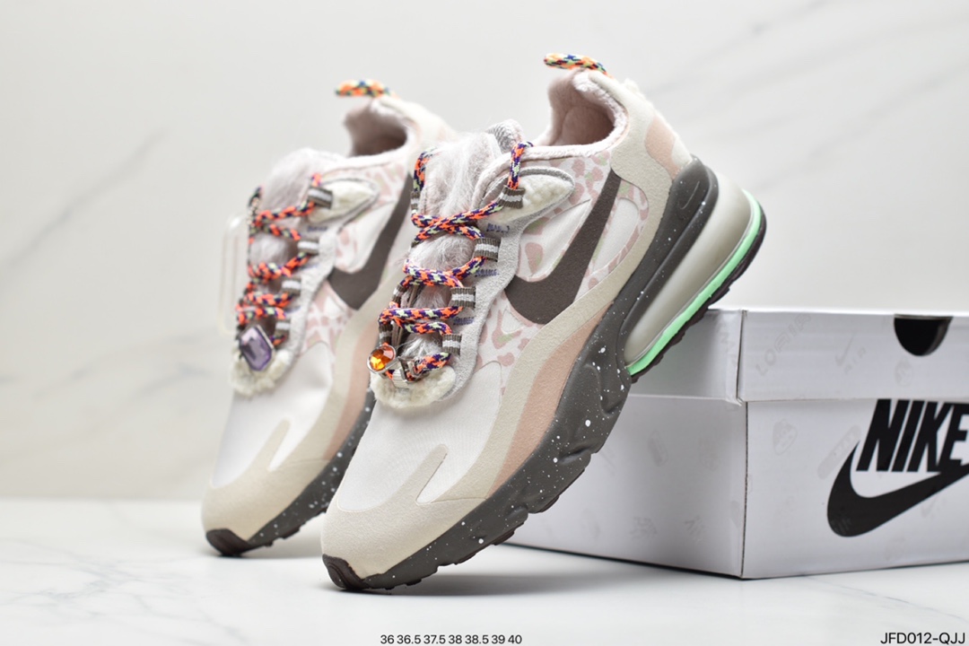 170 耐克Nike Air Max 270 React SE”Beige Orange Purple”270瑞亚赛车系列后半掌气垫百搭运动慢跑鞋“米白浅紫橘淡绿加绒”DC3276-101